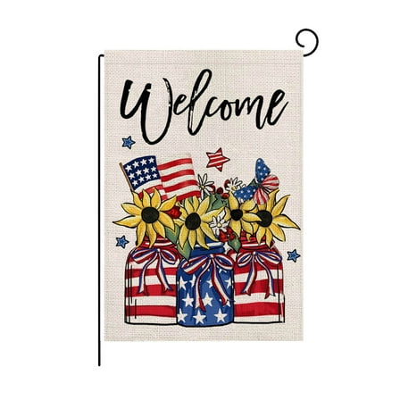 Deeceymbur New Independence Day Garden Flag Double Sided Linen Outdoor Courtyard Decoration