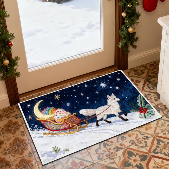 Deeceymbur Non Slip Christmas Mat Stereoscopic Embroidery Absorbent Door Rug Carpet for Household Kitchen and Bathroom