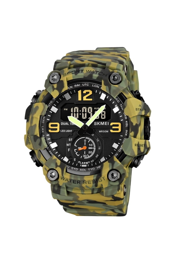 Outdoor Digital Watch Camouflage Design Led Backlight Water Resistance Alarm Stopwatch Sports Functionality Durable Build for Men in Adventurous Activities