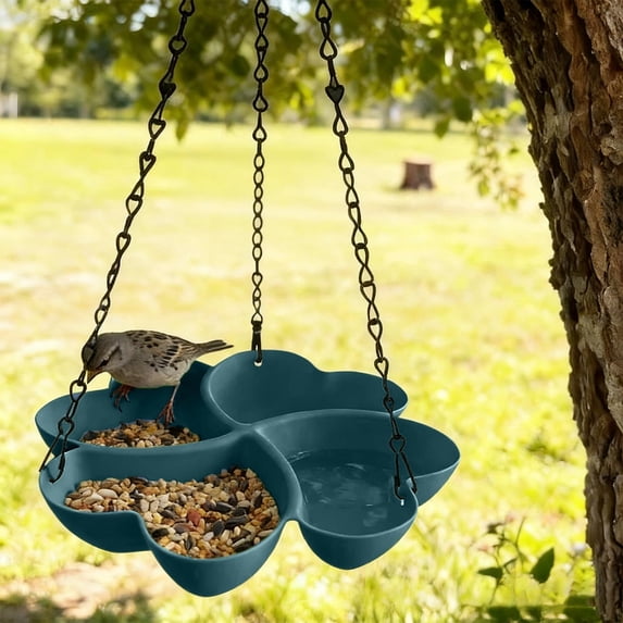 Deeceymbur Outdoor Hanging Bird Feeder Clover Shaped Dual Use Food Water Container Multi Compartment Design for Wild Pet Birds Easy Clean