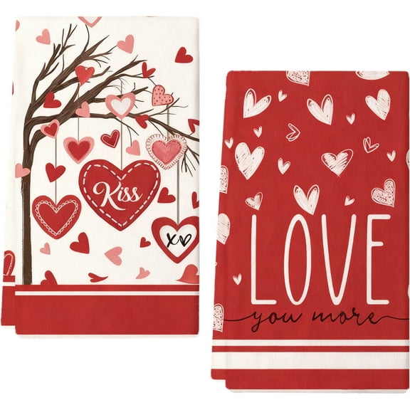 Deeceymbur Pair of Valentines Day Kitchen Towels Absorbent Drying Cloths Dish Towels for Home Kitchen Cleaning Baking Needs