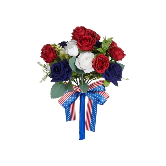Deeceymbur Patriotic Independence Day Handheld Bouquet Artificial Simulation Floral Arrangement Decorative Centerpiece for Holiday Parades Home Festive Displays