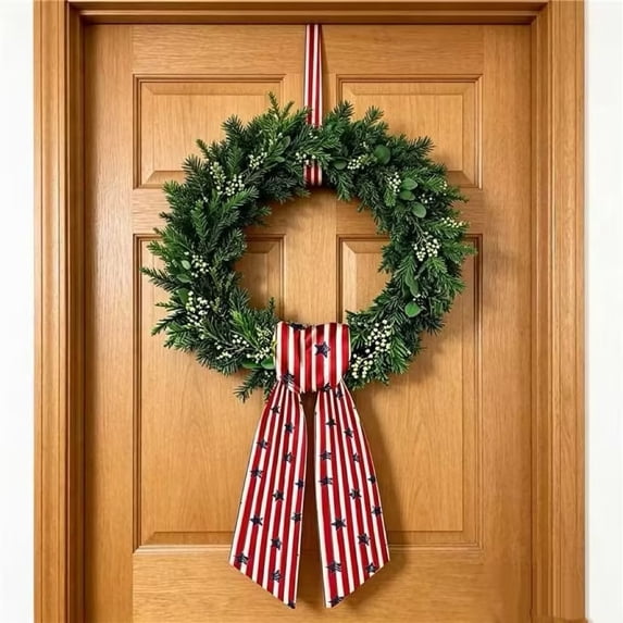 Deeceymbur Patriotic Wreath Sash Ribbon Independence Day Decorative Bow Front Door Ornament USA Flag Theme
