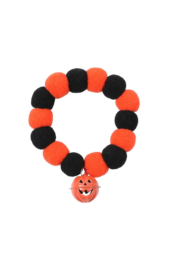 Pet Fur Balls Collar with Pumpkin Bells Elastic Adjustable Necklace for Cats Dogs Festive Party Accessorily