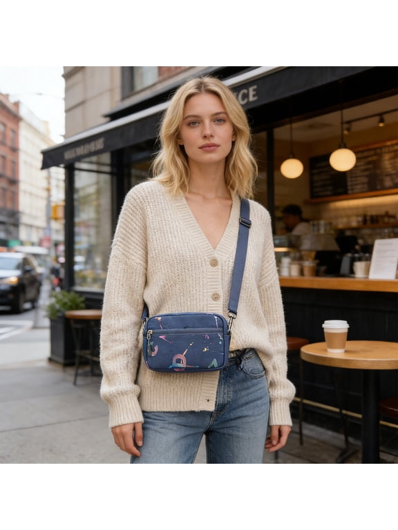 Phone Bag Women Portable Small Square Crossbody Stylish Shoulder Shopping Leisure Daily Lightweight Cloth Adjustable Strap Multiple Compartments