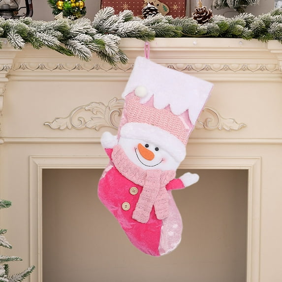 Deeceymbur Pink Knitted Christmas Stocking Santa Snowman Shaped Gift Bag Christmas Tree Hanging Decor Sock