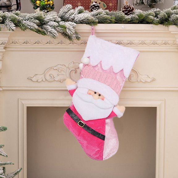 Deeceymbur Pink Knitted Christmas Stocking Santa Snowman Shaped Gift Bag Christmas Tree Hanging Decor Sock