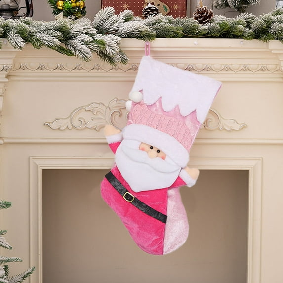 Deeceymbur Pink Knitted Christmas Stocking Santa Snowman Shaped Gift Bag Christmas Tree Hanging Decor Sock