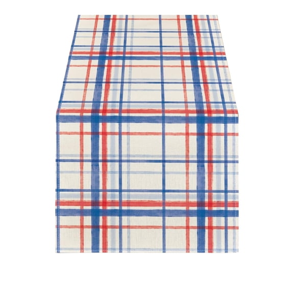 Deeceymbur Plaid Patriotic Table Runner Festive Textile Decoration Stylish Indoor Ornament for Holiday Dining Scene