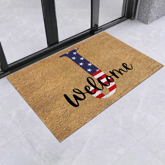 Deeceymbur Plastic Absorbent Non Slip Patriotic 4th of July Front Door Welcome Mat