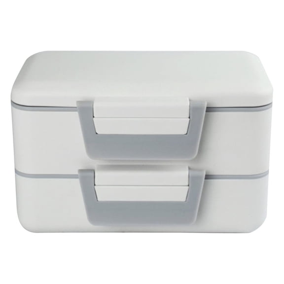Deeceymbur Plastic and Stainless Steel Double-Layer Bento Box, Microwave-Safe Bento Box with High Aesthetics, Large Capacity Sealed Lunch Box for Office Workers White