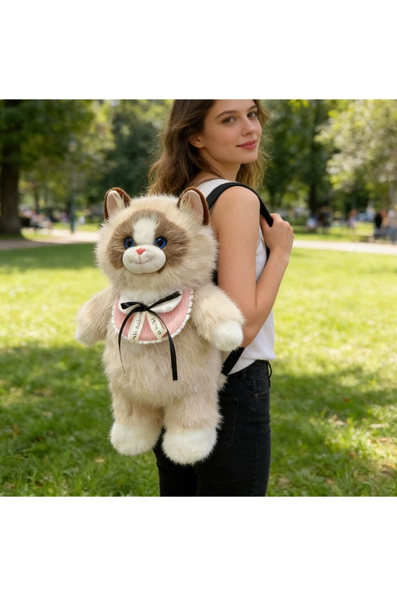 Plush Doll Backpack Adjustable Straps Kawaii Kitty Stuffed Animal Rucksack for Casual Use Collectibles