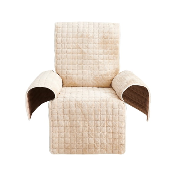 Deeceymbur Plush Recliner Sofa Cover with Non Slip Elastic Straps Washable Pet Friendly Furniture Protector Beige