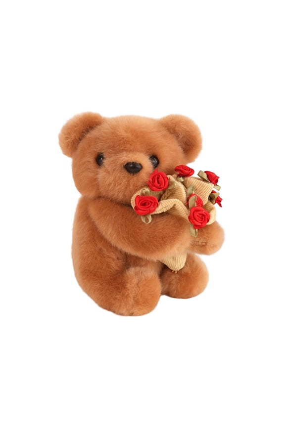 Plush Stuffed Animal Bear Embracing Rose Flower Keychain Pendant Bag Charm Ornament for Home Desk Decoration Gift