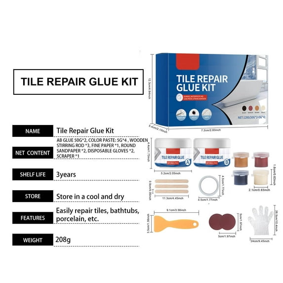 Deeceymbur Quartz Countertop Chip Repair Kit Tile Repair Glue Set for Chips Cracks Holes Scratch, Fix Chipped Edges Corners Reattaches Missing