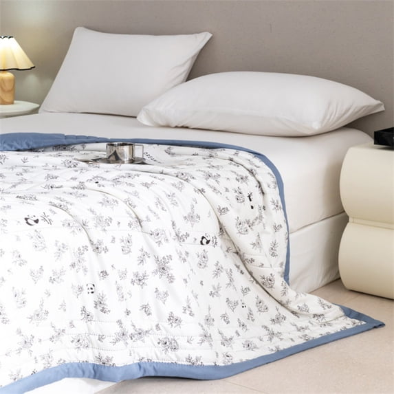 Deeceymbur Reactive Printing Summer Quilt Washed Cotton Cooling Blanket Double Sided Design Air Conditioner Cover for Dorm Twin Size