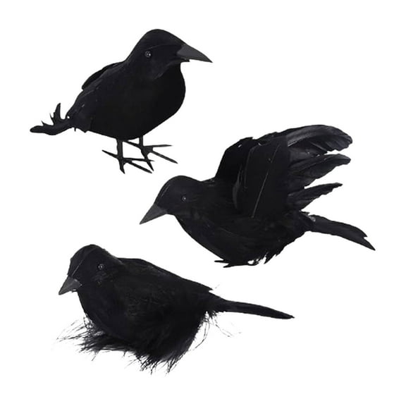 Deeceymbur Realistic Crow Black Feathered Crow 6Pc Halloween Decorations Birds for Spooky Home Decor A