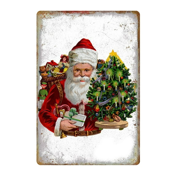 Deeceymbur Retro American Style 22-Inch Tin Wall Art Christmas Decor Unframed Red for Holiday Home Decoration Multicolor-A