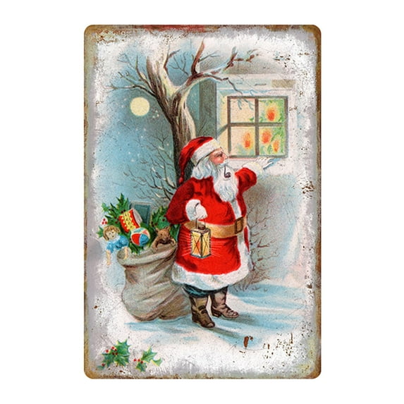Deeceymbur Retro American Style 22-Inch Tin Wall Art Christmas Decor Unframed Red for Holiday Home Decoration Multicolor-B