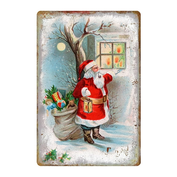Deeceymbur Retro American Style 22-Inch Tin Wall Art Christmas Decor Unframed Red for Holiday Home Decoration Multicolor-B