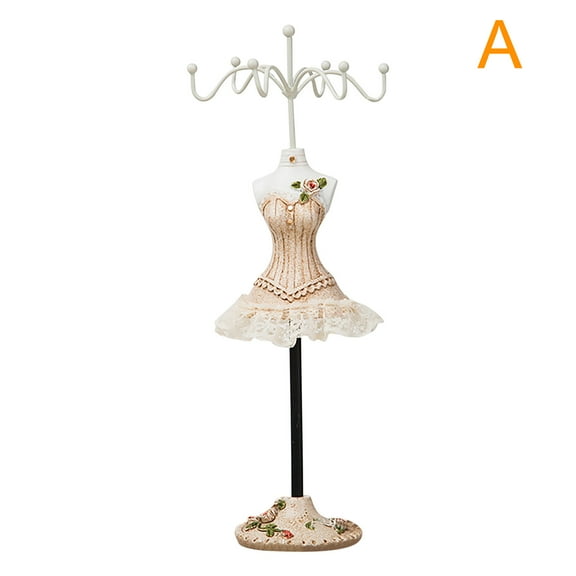 Deeceymbur Rotating Jewelry Display Stand Wooden Mannequin Necklace Earring Holder Showcase Decorative Organizer for Store Counter Home Vanity Resin Bust Prop