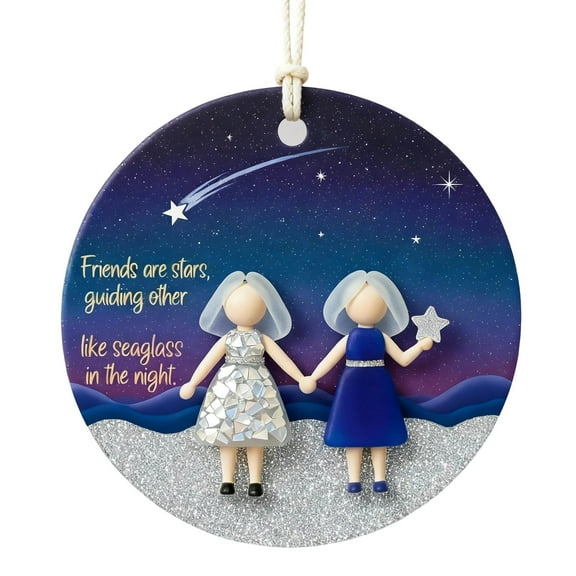 Deeceymbur Sea Glass Round Friendship Ornament Handcrafted Circular Decor for Christmas Tree Hanging Gift