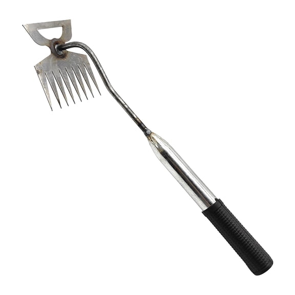 Deeceymbur Sharp Weed Puller Tool with 5 Tooth Garden Weeding Tools Stainless Steel Weeder with Wooden Handle Purpose Hand Weeder Tool for Yard Camp Lawn