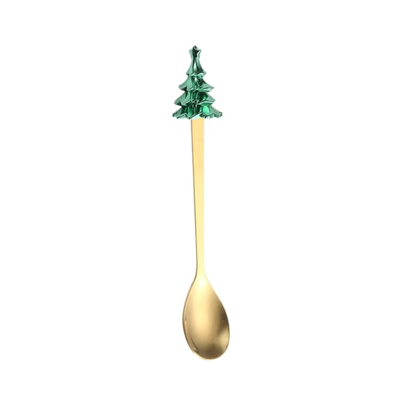 Deeceymbur Single Christmas Spoon Stainless Steel Utensil for Coffee Dessert Holiday Decor Green Gold Silver Color Easy Clean