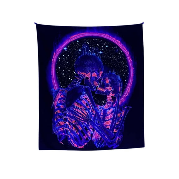 Deeceymbur Skeleton Lovers Kissing Tapestry Black Light Reactive Glow in Dark Polyester Wall Hanging Decor 39x59in