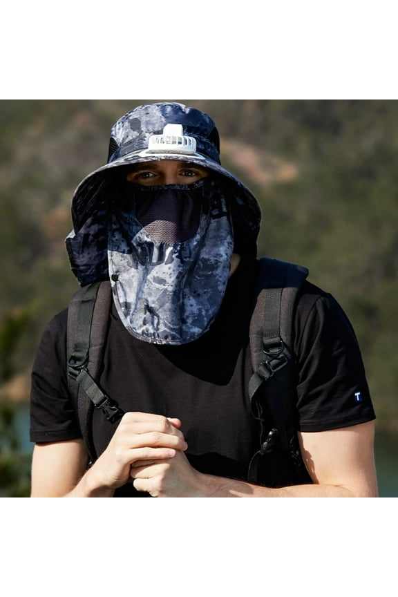 Solar Fan Hat Fishing Hat Visor Hat Wide Brim Mask Cover and Neck Protect UV Protection Breathable Summer Visor Solar Powered and USB Charging for Fishing Camping