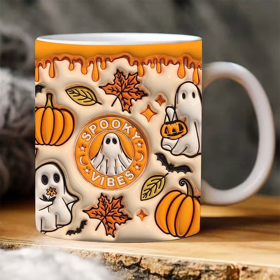 Deeceymbur Spooky Halloween Ceramic Mug 3.74x3.15in Ghost Design Coffee Cup Hand Painted Halloween Gift