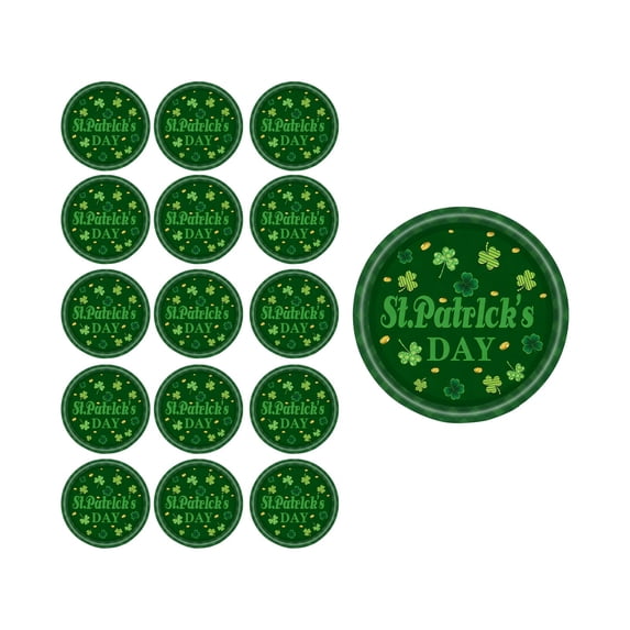 Deeceymbur St Patricks Day Shamrock Theme Party Tableware Set Disposable Paper Plates Cups Napkins Green Holiday Dining Decor