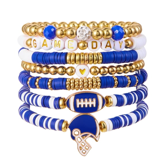 Deeceymbur Stackable Game Day Sports Charm Bracelets Football Fan Jewelry for Men Women Boho Style Adjustable Bangle Set Accessories Gift