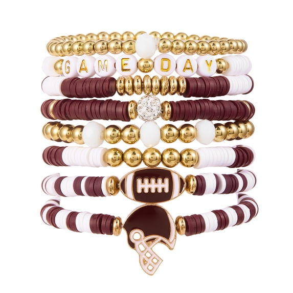 Deeceymbur Stackable Game Day Sports Charm Bracelets Football Fan Jewelry for Men Women Boho Style Adjustable Bangle Set Accessories Gift