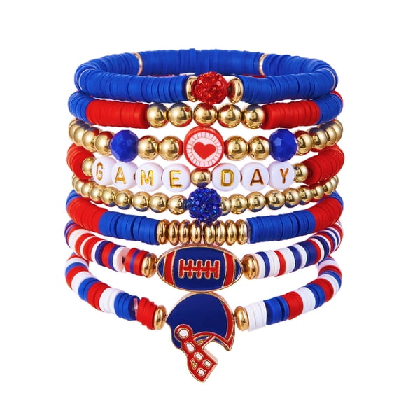 Deeceymbur Stackable Game Day Sports Charm Bracelets Football Fan Jewelry for Men Women Boho Style Adjustable Bangle Set Accessories Gift