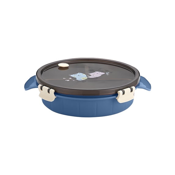 Deeceymbur Stainless Steel Bento Box Round Leakproof Sealed Thermal Lunch Container with Utensil Set 6.1x2.36in