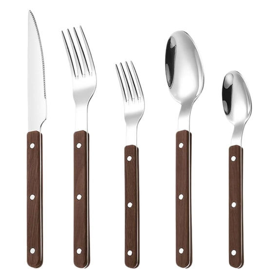 Deeceymbur Stainless Steel Cutlery Set 5 Piece Knife Fork Spoon Set Studded Handle Western Tableware for Dining