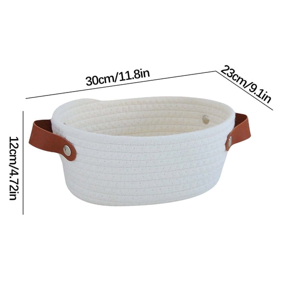 Deeceymbur Storage Basket Rope Bin Woven Basket Entryway Organizer Household Container Decorative Box Handmade Scandinavian Style Leather Handle