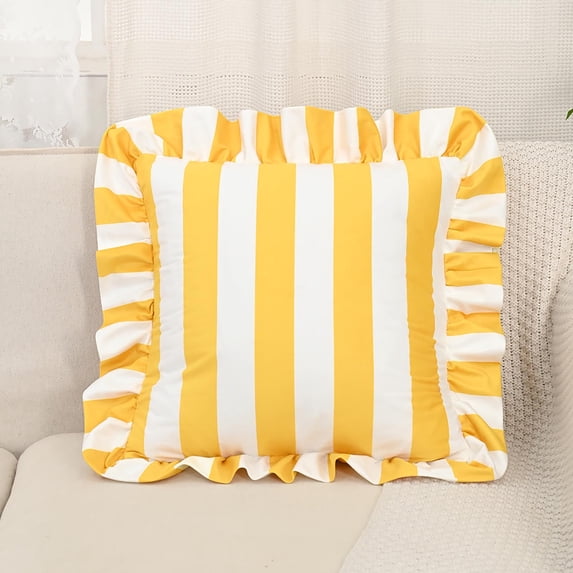 Deeceymbur Striped Velvet Throw Pillow with Ruffle Edge Decorative for Sofa Bedroom Luxury Soft Cushion Home Textile Living Room Accent