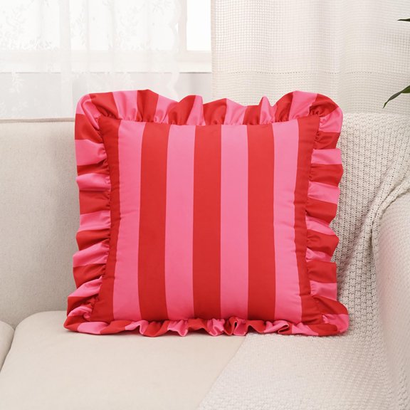 Deeceymbur Striped Velvet Throw Pillow with Ruffle Edge Decorative for Sofa Bedroom Luxury Soft Cushion Home Textile Living Room Accent
