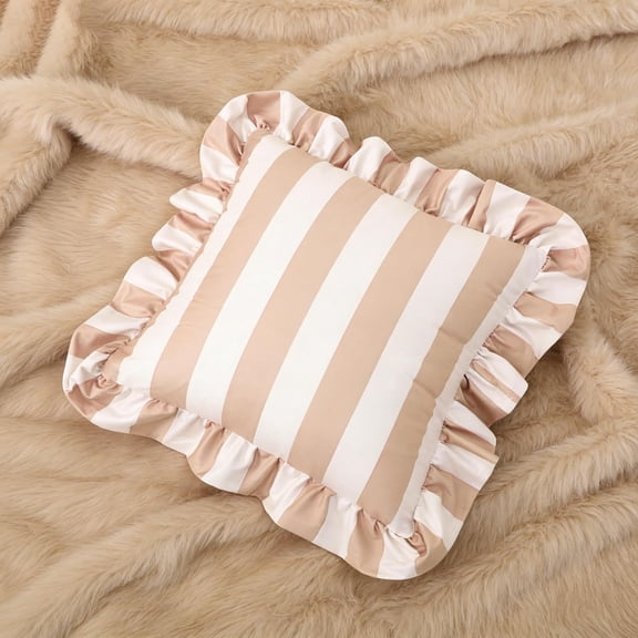 Deeceymbur Striped Velvet Throw Pillow with Ruffle Edge Decorative for Sofa Bedroom Luxury Soft Cushion Home Textile Living Room Accent