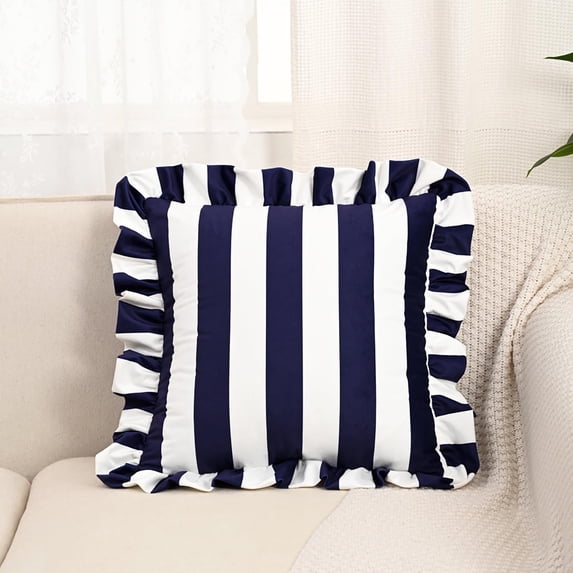 Deeceymbur Striped Velvet Throw Pillow with Ruffle Edge Decorative for Sofa Bedroom Luxury Soft Cushion Home Textile Living Room Accent