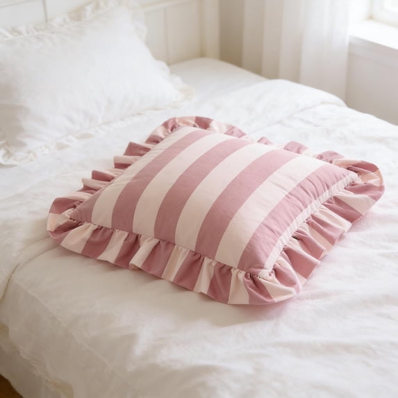 Deeceymbur Striped Velvet Throw Pillow with Ruffle Edge Decorative for Sofa Bedroom Luxury Soft Cushion Home Textile Living Room Accent