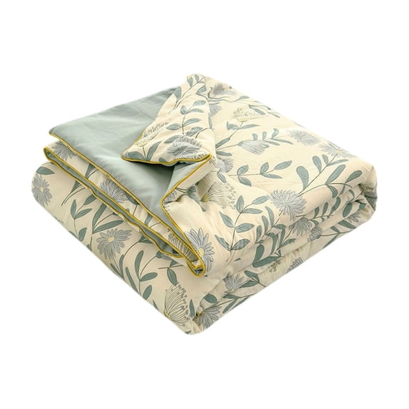 Deeceymbur Summer Cotton Quilt Plain Printed Washed Breathable Ventilation Comforter for All Seasons Bedding Home Use