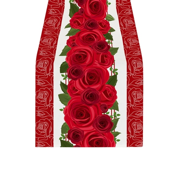Deeceymbur Table Runner Valentines Day Heart Shaped Red Rose Printed Tablecloth Decoration for Dining Table Party Home Decor