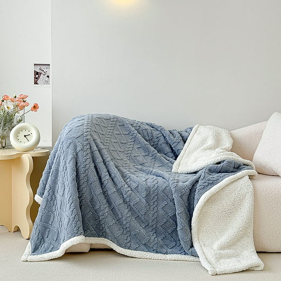 Deeceymbur Tafu Lamb Plush Blanket Winter Thickened Coral Velvet Blanket Nap and Sofa Blanket for Winter Warmth Blue
