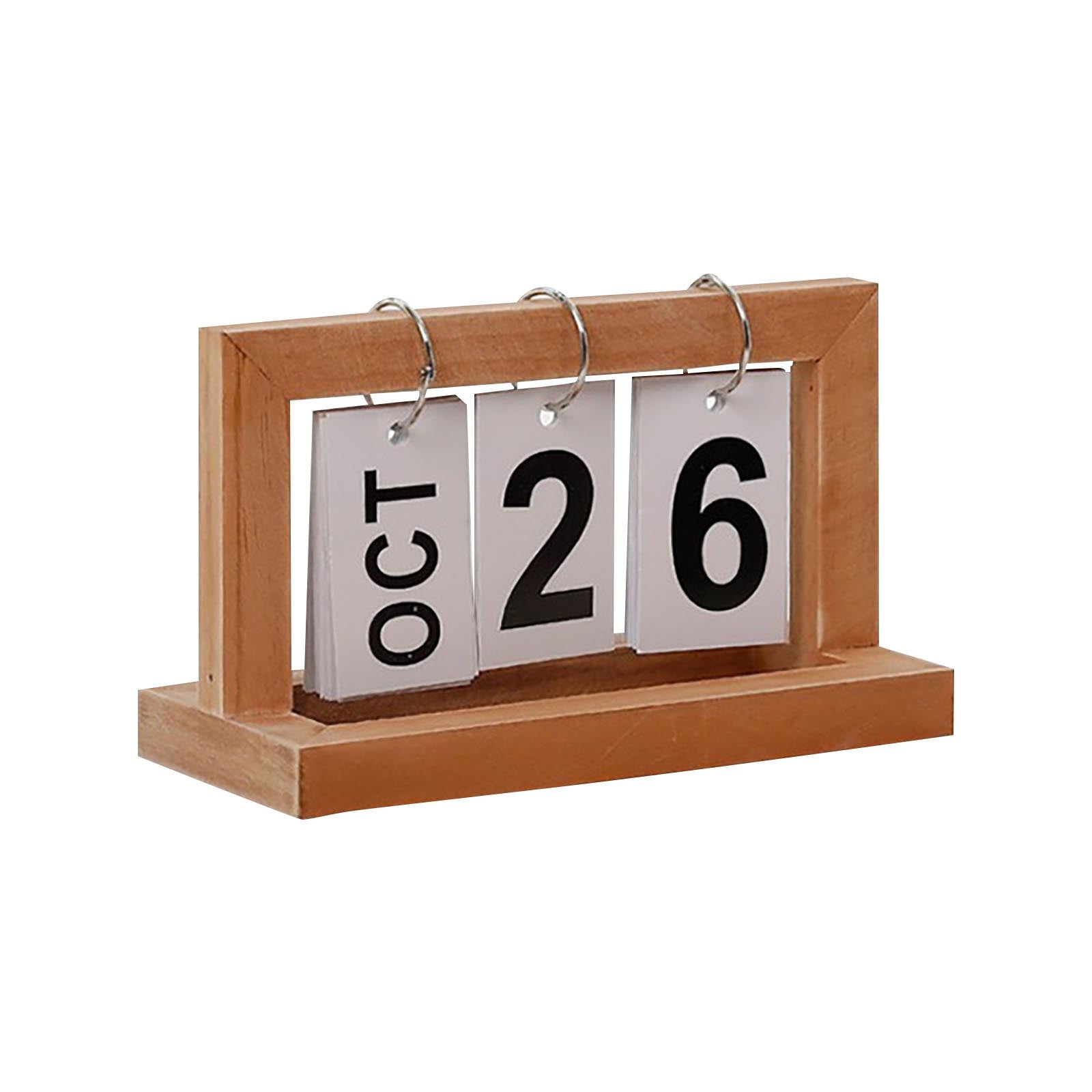 Deeceymbur Teak Wood Calendar, Wooden Page Flippin