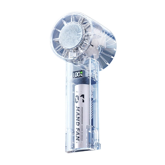 Deeceymbur Transparent Mecha Semiconductor Cooling Handheld Fan 199 Speeds Adjustable USB C Rechargeable LED Digital Display
