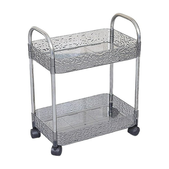 Deeceymbur Two Tier Rolling Kitchen Bathroom Floor Storage Rack Shelf Organizer with Wheels for Living Room Home Use Multi Layer Transparent