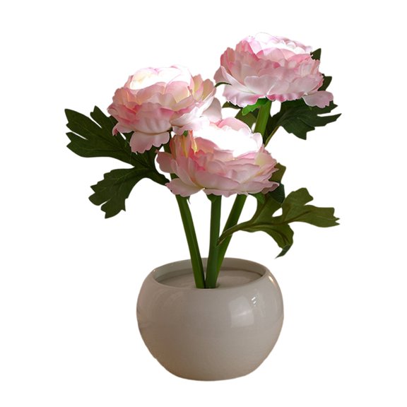 Deeceymbur USB Flower Pot Desk Night Light Ceramic Plastic Cloth Decorative Atmosphere Lamp for Bedroom Home Decor Gift Pink White Yellow Ornament